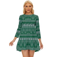 Christmas Knit Digital Long Sleeve Babydoll Dress