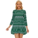 Christmas Knit Digital Long Sleeve Babydoll Dress View1