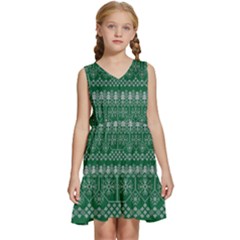 Christmas Knit Digital Kids  Sleeveless Tiered Mini Dress