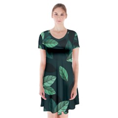 Foliage Short Sleeve V-neck Flare Dress