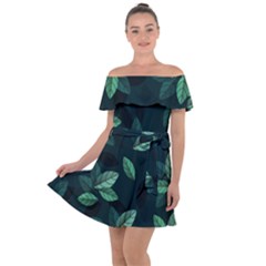 Foliage Off Shoulder Velour Dress