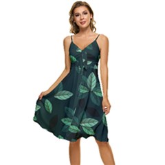 Foliage Sleeveless Tie Front Chiffon Dress