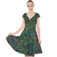 Grass Nature Meadow Cap Sleeve Front Wrap Midi Dress