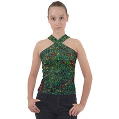 Grass Nature Meadow Cross Neck Velour Top