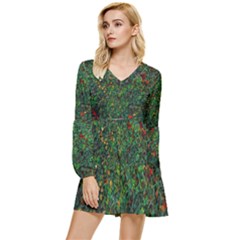 Grass Nature Meadow Tiered Long Sleeve Mini Dress