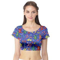 Grateful Dead Dancing Bears Pattern Short Sleeve Crop Top