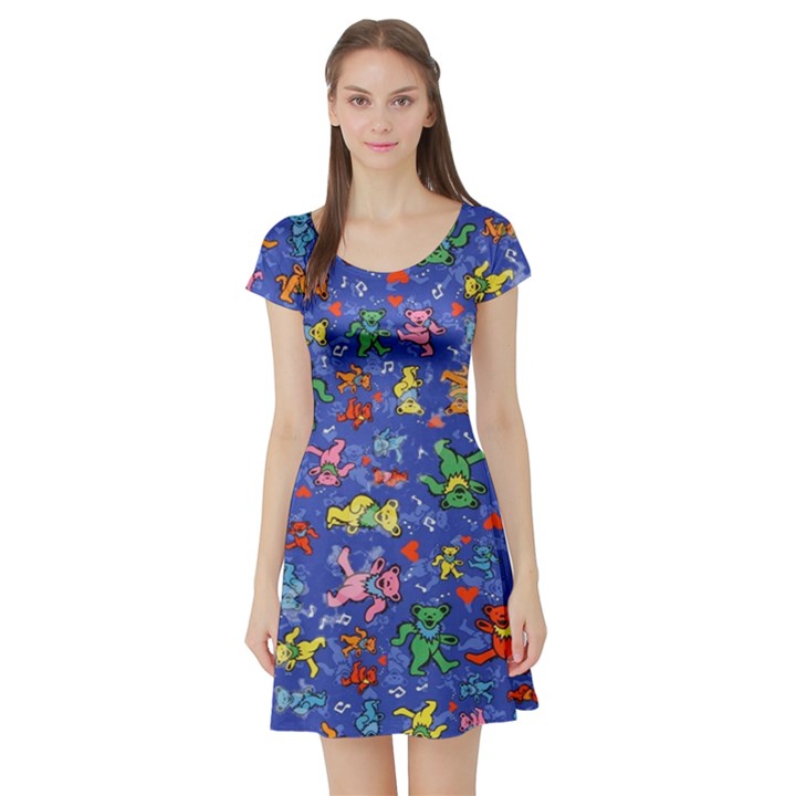 Grateful Dead Dancing Bears Pattern Short Sleeve Skater Dress