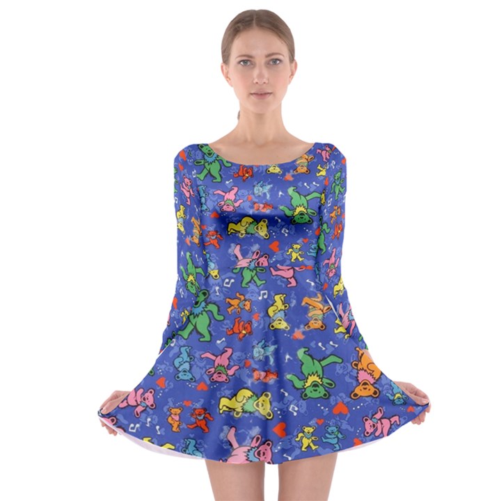 Grateful Dead Dancing Bears Pattern Long Sleeve Skater Dress