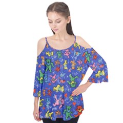 Grateful Dead Dancing Bears Pattern Flutter Sleeve T-shirt