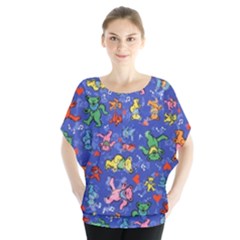 Grateful Dead Dancing Bears Pattern Batwing Chiffon Blouse