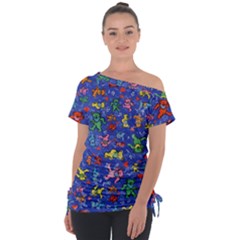 Grateful Dead Dancing Bears Pattern Off Shoulder Tie-up T-shirt