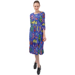 Grateful Dead Dancing Bears Pattern Ruffle End Midi Chiffon Dress