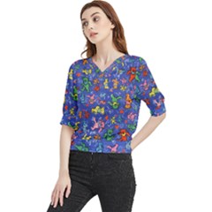 Grateful Dead Dancing Bears Pattern Quarter Sleeve Blouse