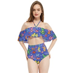 Grateful Dead Dancing Bears Pattern Halter Flowy Bikini Set 