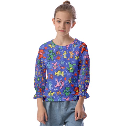 Grateful Dead Dancing Bears Pattern Kids  Cuff Sleeve Top by Salmanaz77