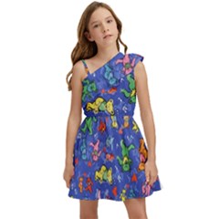 Grateful Dead Dancing Bears Pattern Kids  One Shoulder Party Dress