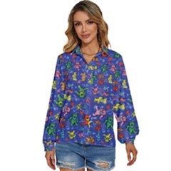 Grateful Dead Dancing Bears Pattern Women s Long Sleeve Button Up Shirt