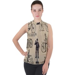 Cowcow 01 Mock Neck Chiffon Sleeveless Top