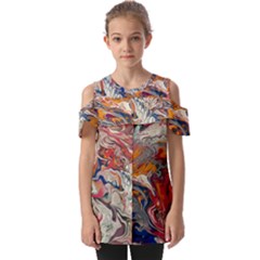 Abstract Flames Fold Over Open Sleeve Top by kaleidomarblingart