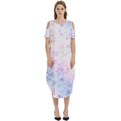 Digital Art Artwork Abstract Pink Purple Cold Shoulder Loose Fit Dress With Pockets by Dutashop