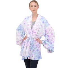 Digital Art Artwork Abstract Pink Purple Long Sleeve Velvet Kimono 