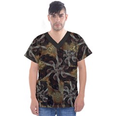 Abstract Organic Pattern Design In Dark Warm Colors Men s V-neck Scrub Top