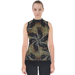 Abstract Organic Pattern Design In Dark Warm Colors Mock Neck Shell Top