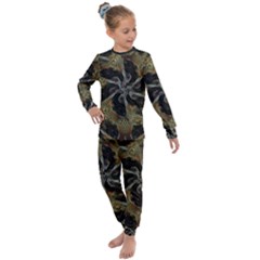 Abstract Organic Pattern Design In Dark Warm Colors Kids  Long Sleeve Set 