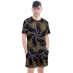 Abstract Organic Pattern Design In Dark Warm Colors Men s Mesh T-shirt And Shorts Set