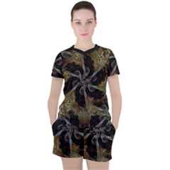 Abstract Organic Pattern Design In Dark Warm Colors Women s T-shirt And Shorts Set