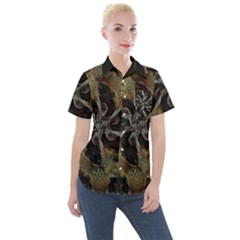 Abstract Organic Pattern Design In Dark Warm Colors Women s Short Sleeve Pocket Shirt