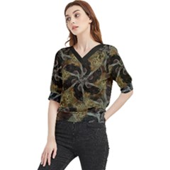 Abstract Organic Pattern Design In Dark Warm Colors Quarter Sleeve Blouse