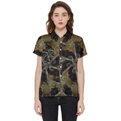 Abstract Organic Pattern Design In Dark Warm Colors Short Sleeve Pocket Shirt