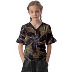 Abstract Organic Pattern Design In Dark Warm Colors Kids  V-neck Horn Sleeve Blouse