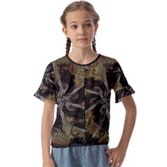 Abstract Organic Pattern Design In Dark Warm Colors Kids  Cuff Sleeve Scrunch Bottom T-shirt