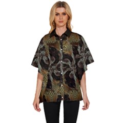 Abstract Organic Pattern Design In Dark Warm Colors Women s Batwing Button Up Shirt