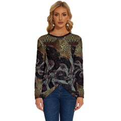 Abstract Organic Pattern Design In Dark Warm Colors Long Sleeve Crew Neck Pullover Top