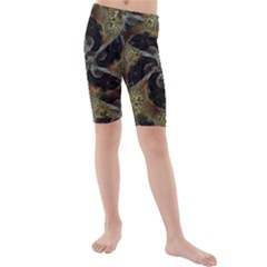 Abstract Ornate Organic Texture Design Print Kids  Mid Length Swim Shorts