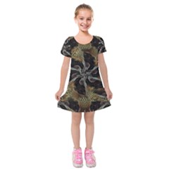 Abstract Ornate Organic Texture Design Print Kids  Short Sleeve Velvet Dress by dflcprintsclothing