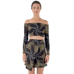 Abstract Ornate Organic Texture Design Print Off Shoulder Top With Skirt Set