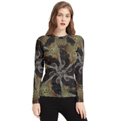 Abstract Ornate Organic Texture Design Print Women s Long Sleeve Rash Guard