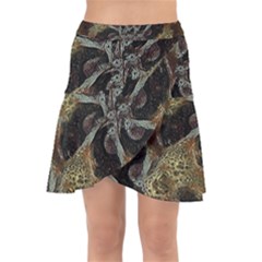 Abstract Ornate Organic Texture Design Print Wrap Front Skirt