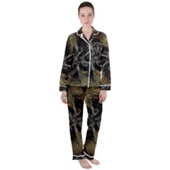 Abstract Ornate Organic Texture Design Print Women s Long Sleeve Satin Pajamas Set