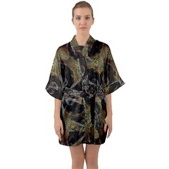 Abstract Ornate Organic Texture Design Print Half Sleeve Satin Kimono 