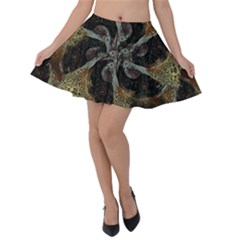 Abstract Ornate Organic Texture Design Print Velvet Skater Skirt