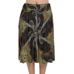 Abstract Ornate Organic Texture Design Print Velvet Flared Midi Skirt