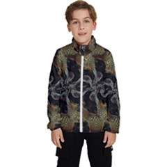 Abstract Ornate Organic Texture Design Print Kids  High Neck Windbreaker