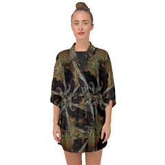 Abstract Ornate Organic Texture Design Print Half Sleeve Chiffon Kimono