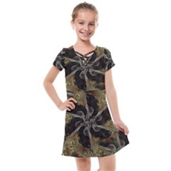 Abstract Ornate Organic Texture Design Print Kids  Cross Web Dress