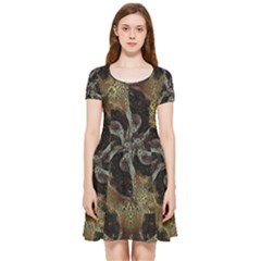 Abstract Ornate Organic Texture Design Print Inside Out Cap Sleeve Dress